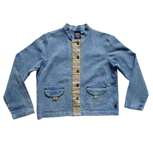 Vintage 90s Produce Company Stone Wash Demin Embroidered Snap Jacket Sz Medium - Picture 1 of 8